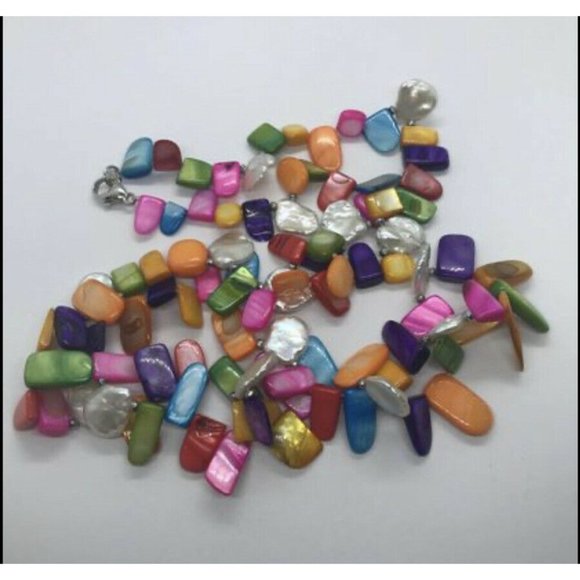 Lucas Lameth LUC 925 CN Sterling Silver Long Colorful Shell Beaded Necklace Vtg - Picture 8 of 11